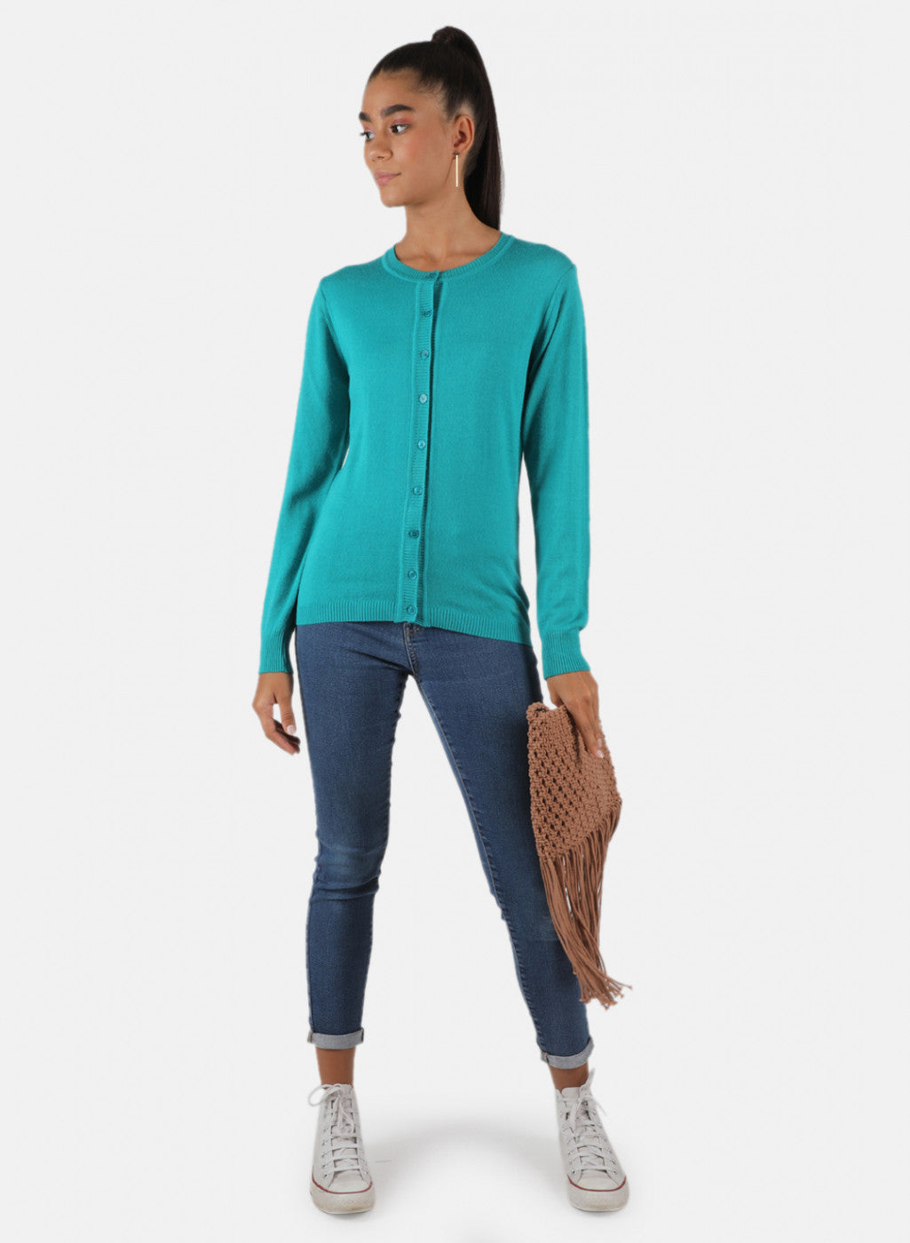 Women Green Solid Cardigan