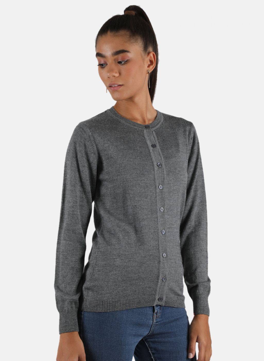 Women Grey Solid Cardigan