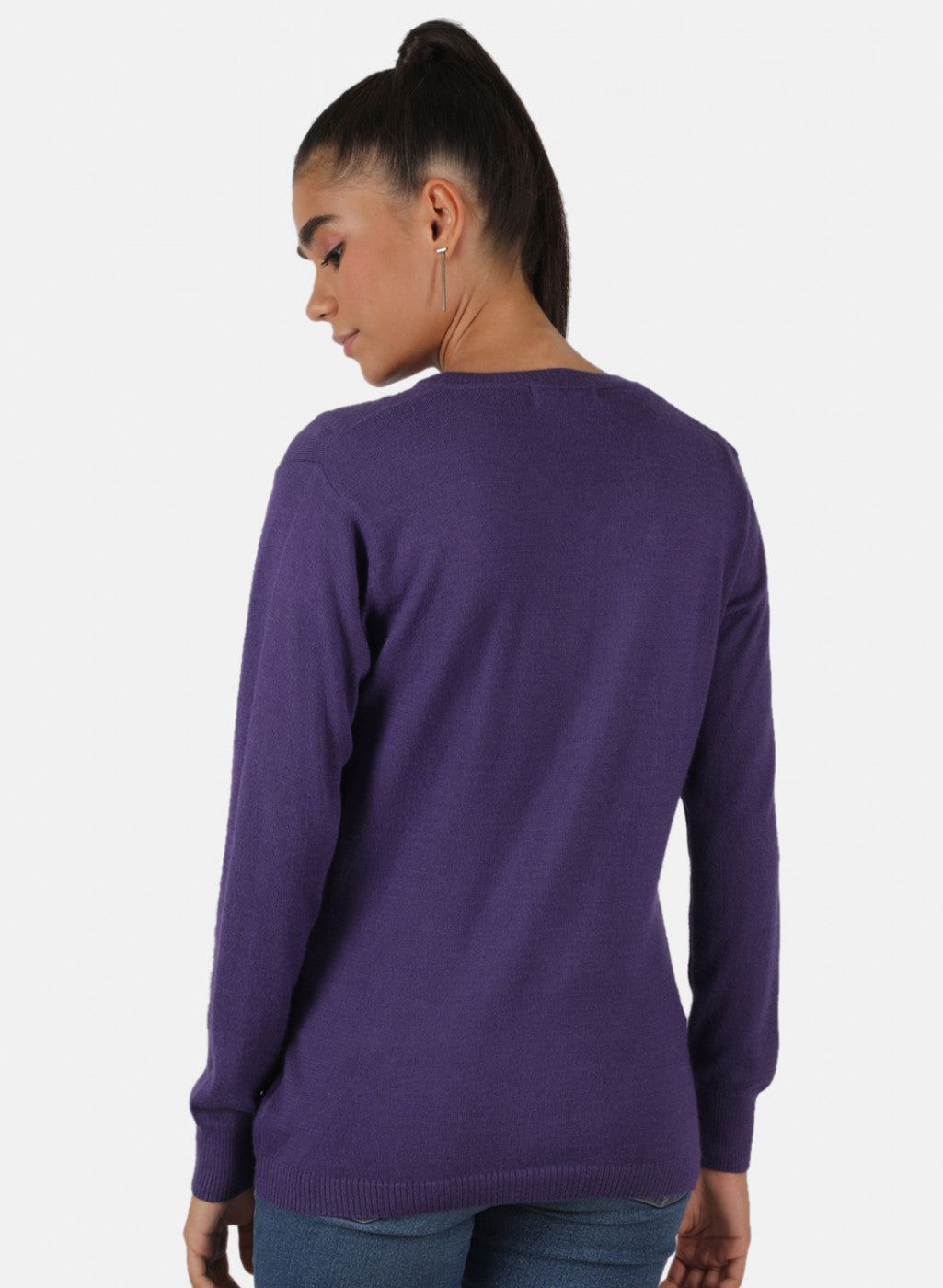 Women Purple Solid Cardigan