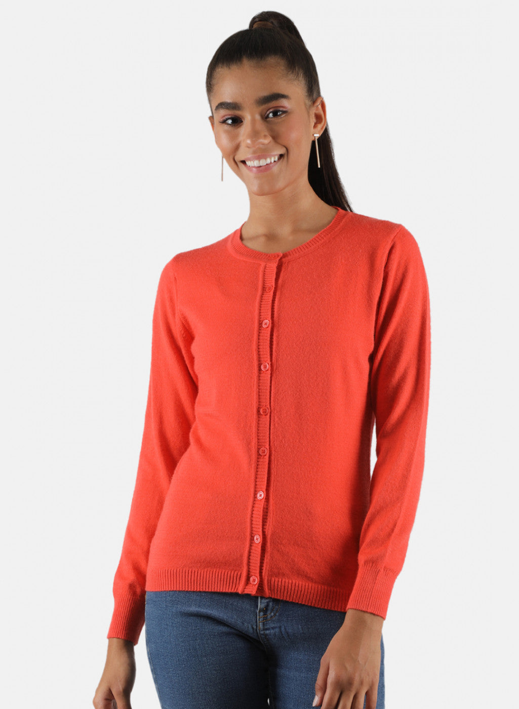 Women Orange Solid Cardigan