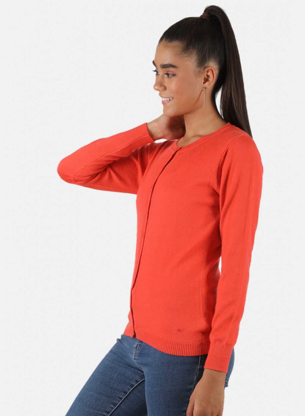 Women Orange Solid Cardigan