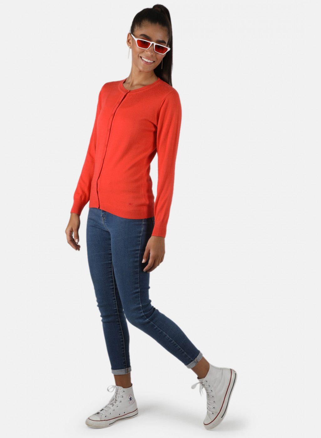 Women Orange Solid Cardigan