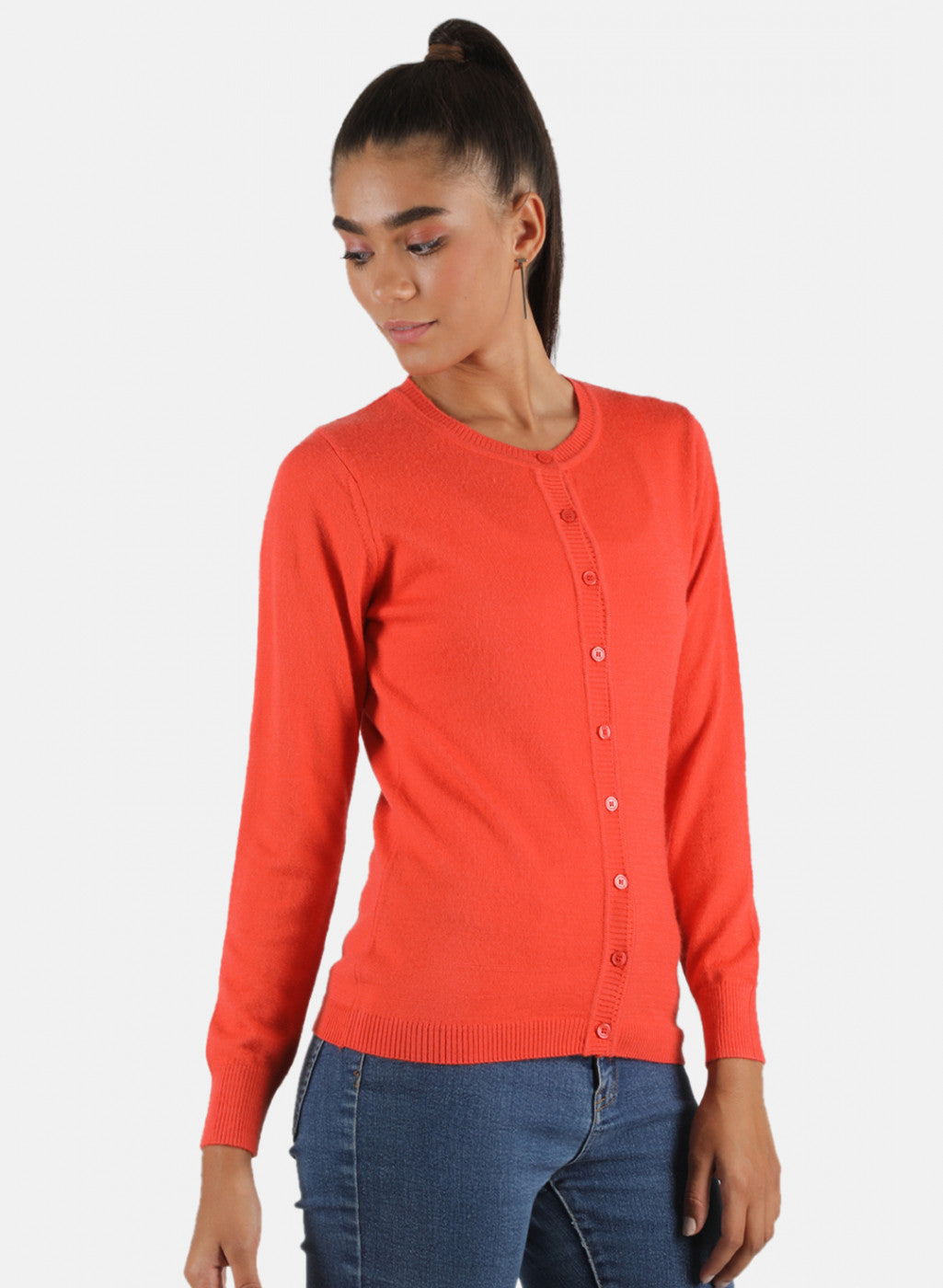 Women Orange Solid Cardigan