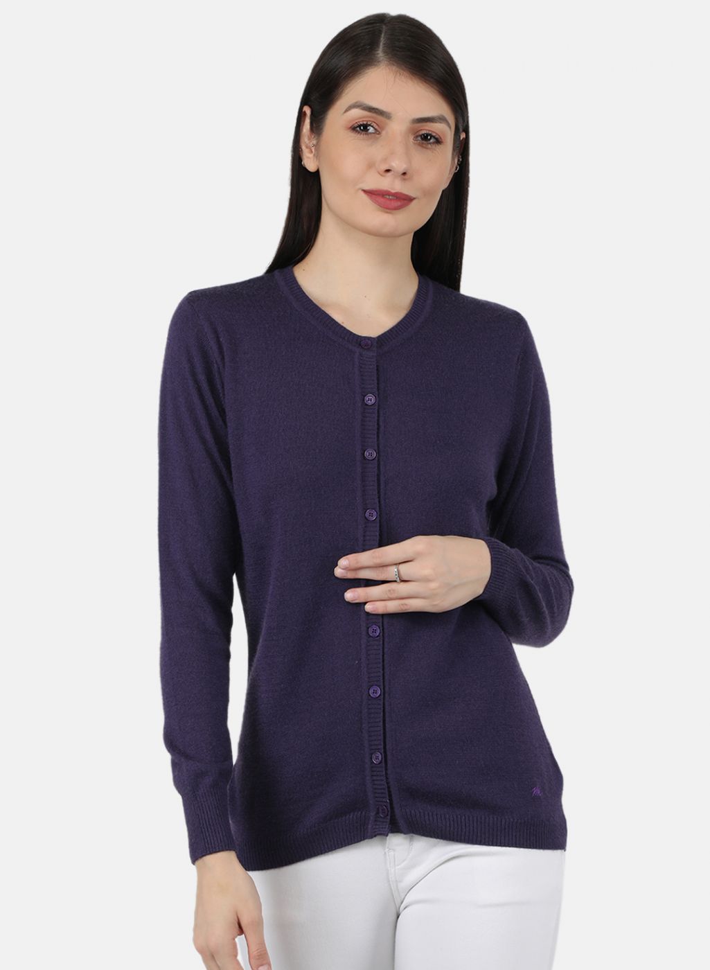 Women Purple Solid Cardigan