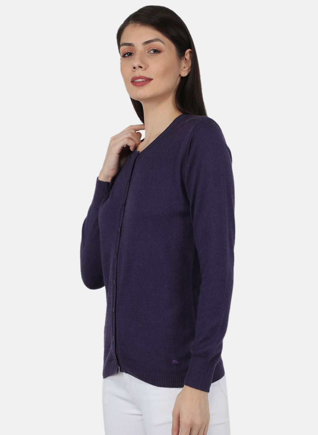 Women Purple Solid Cardigan