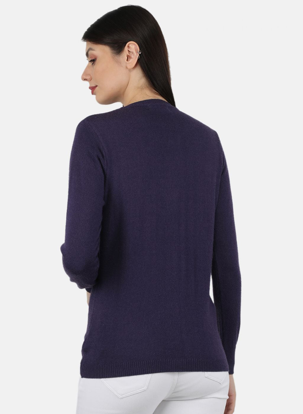 Women Purple Solid Cardigan