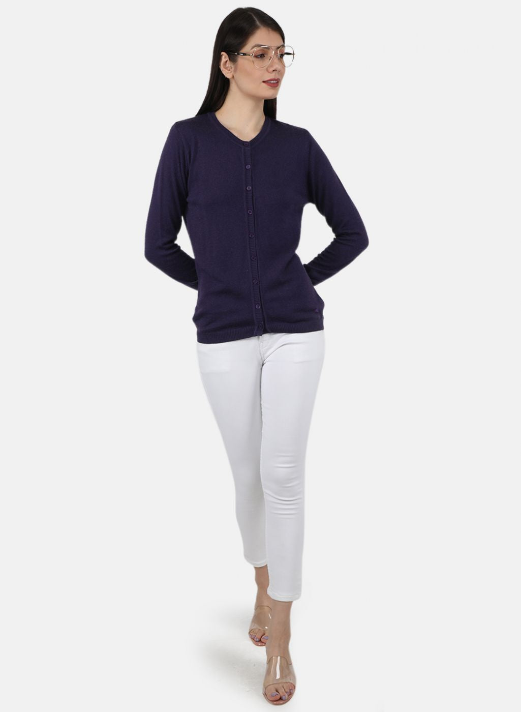 Women Purple Solid Cardigan