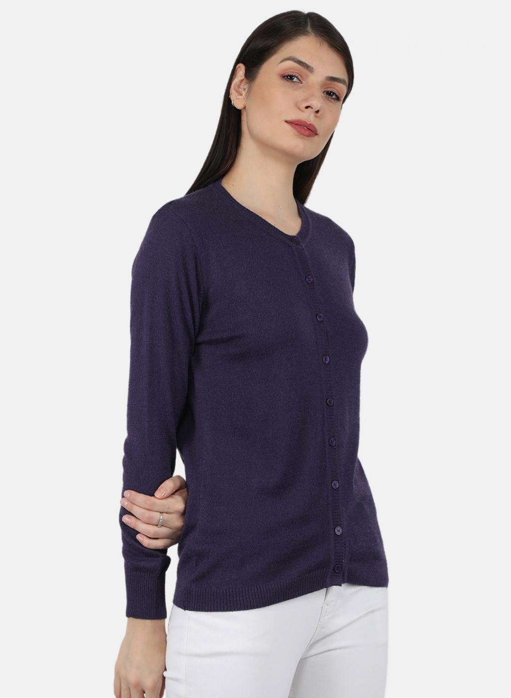 Women Purple Solid Cardigan