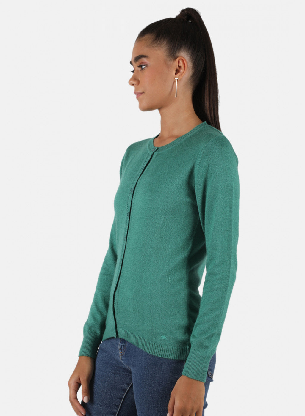 Women Green Solid Cardigan