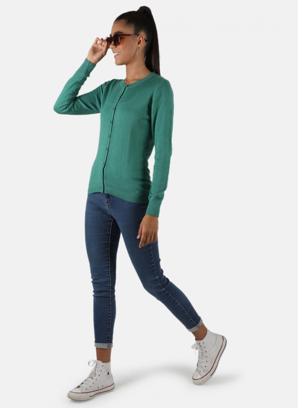 Women Green Solid Cardigan