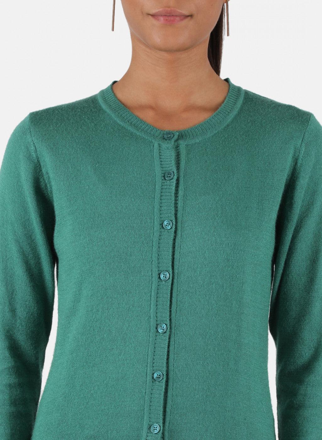 Women Green Solid Cardigan