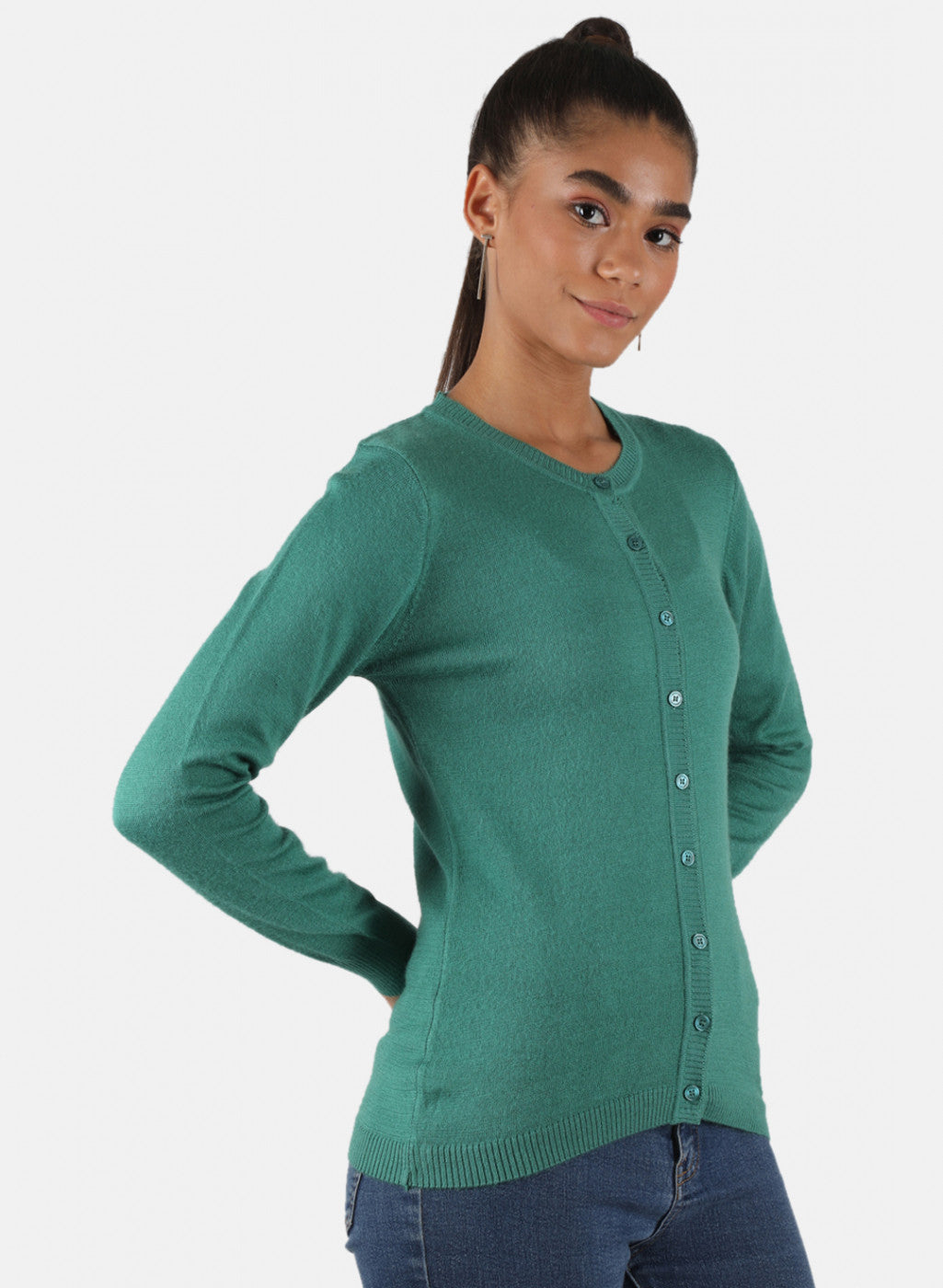 Women Green Solid Cardigan