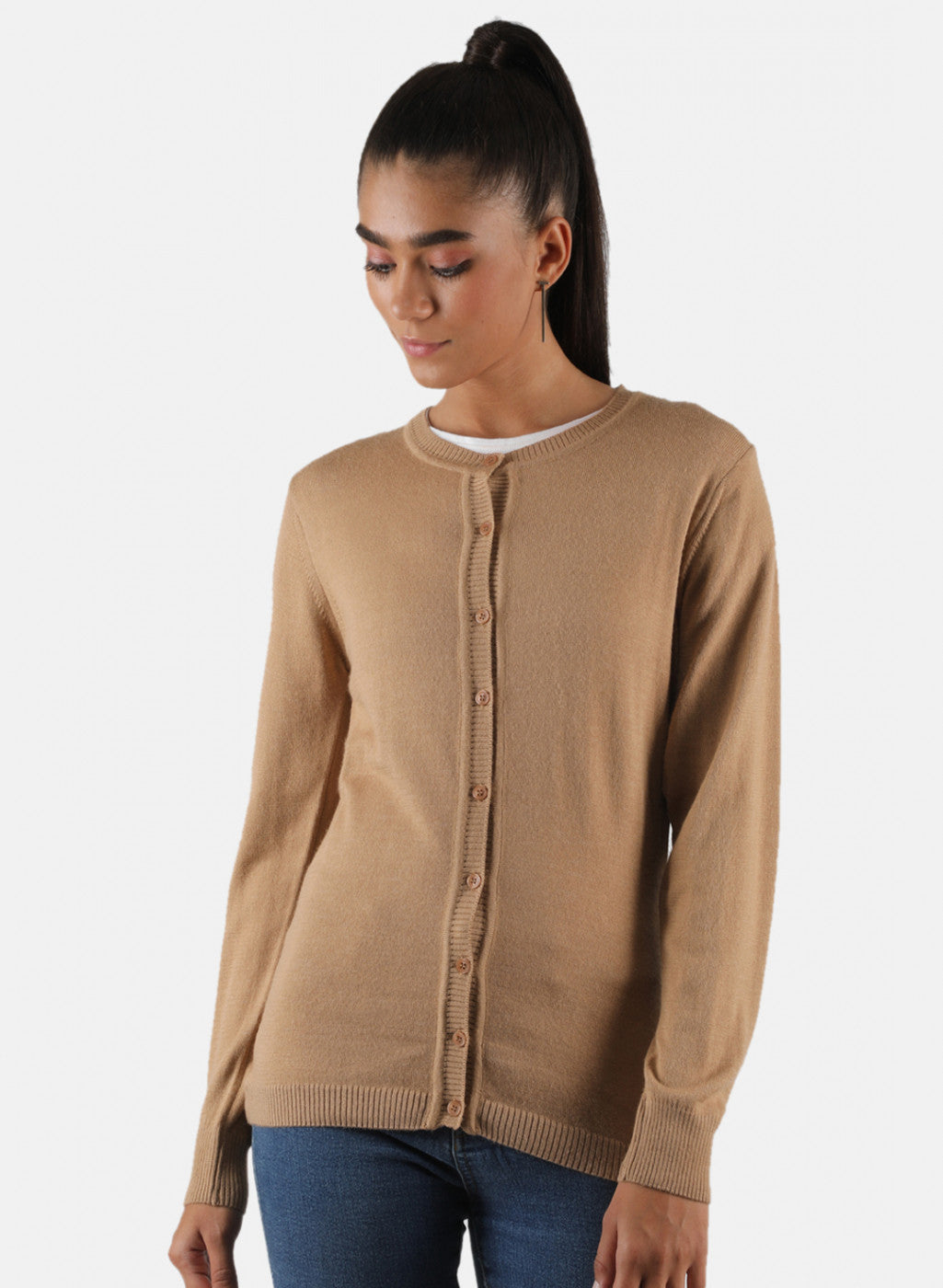 Women Brown Solid Cardigan