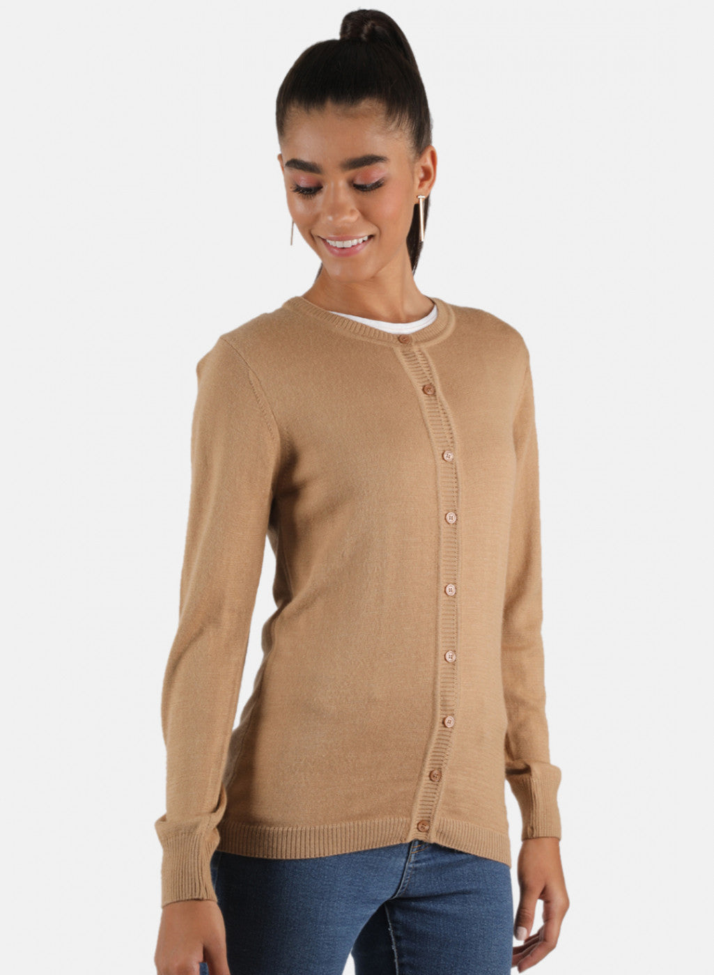 Women Brown Solid Cardigan