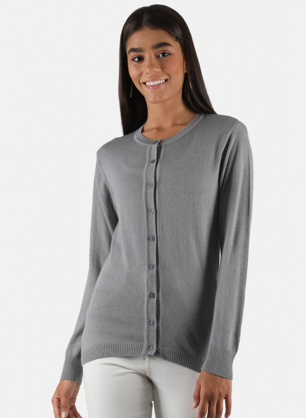 Women Grey Solid Cardigan