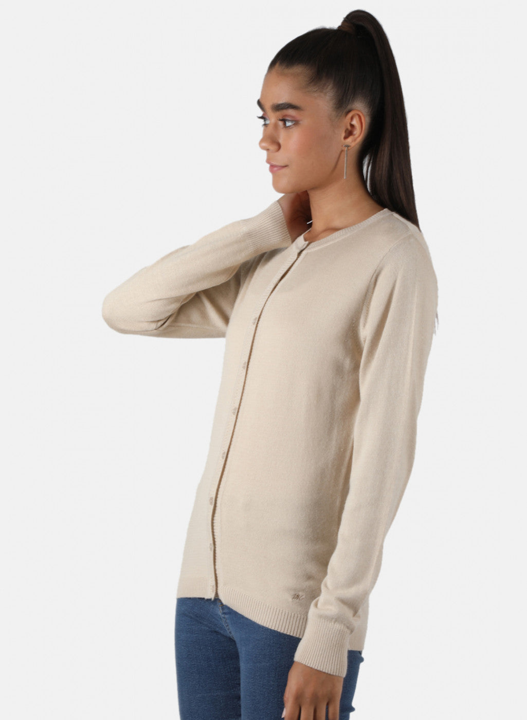 Women Beige Solid Cardigan