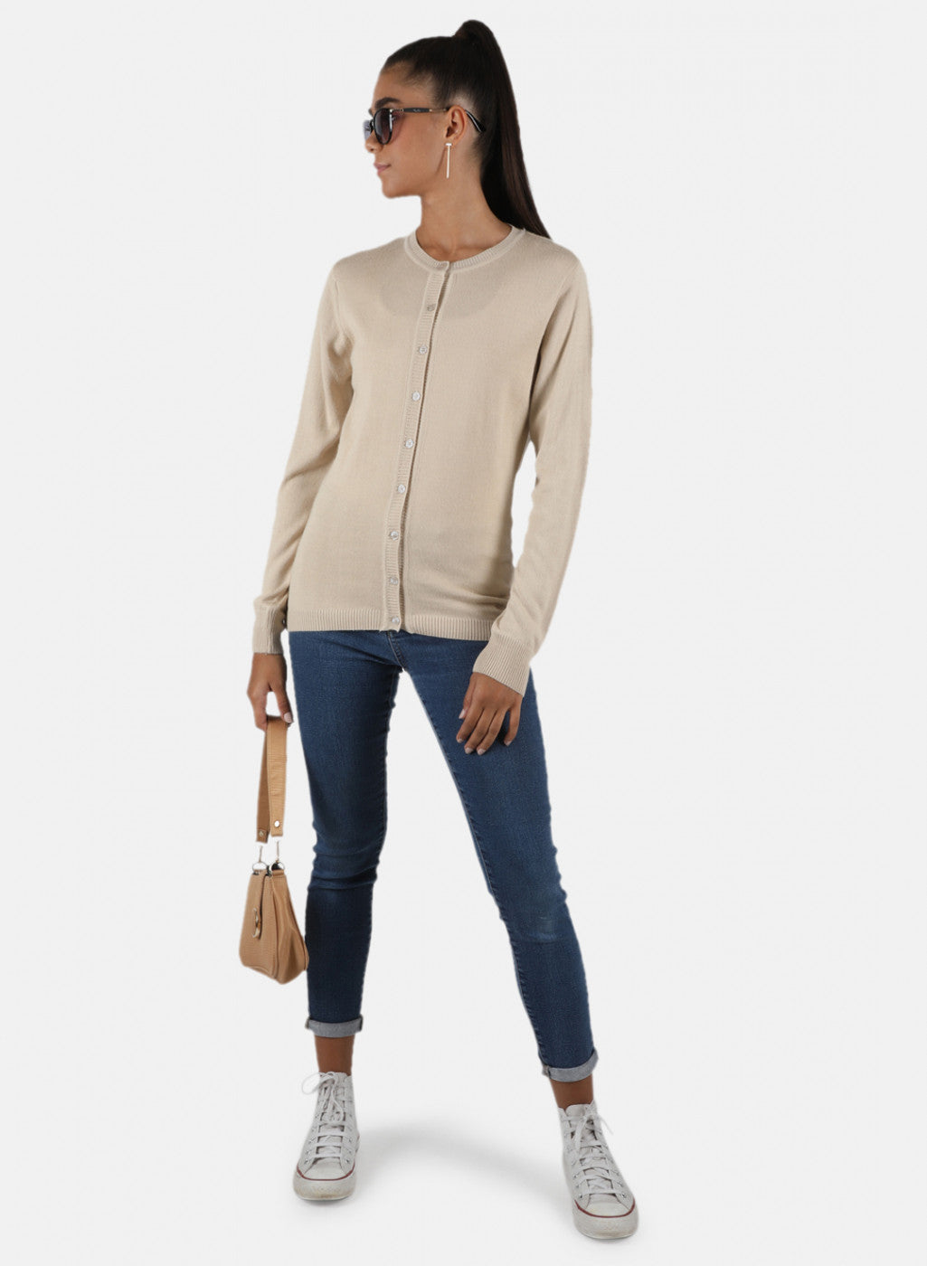 Women Beige Solid Cardigan