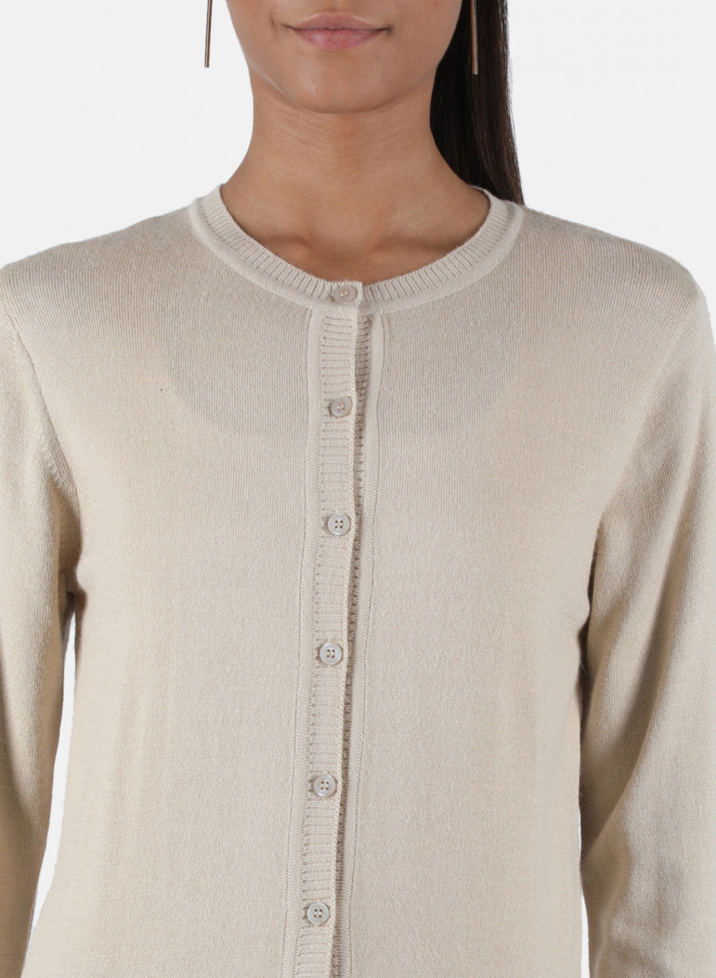 Women Beige Solid Cardigan