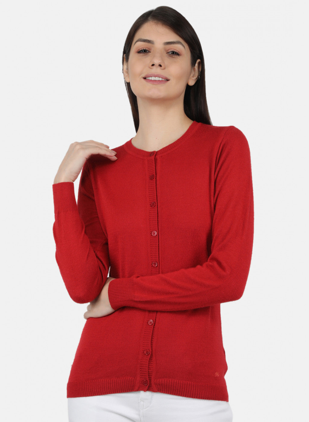 Women Red Solid Cardigan