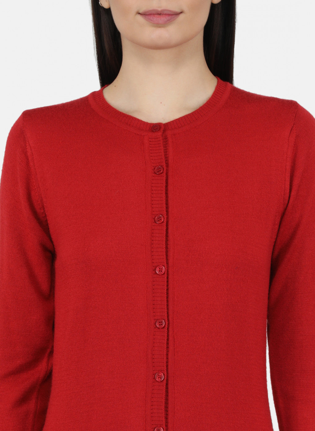 Women Red Solid Cardigan