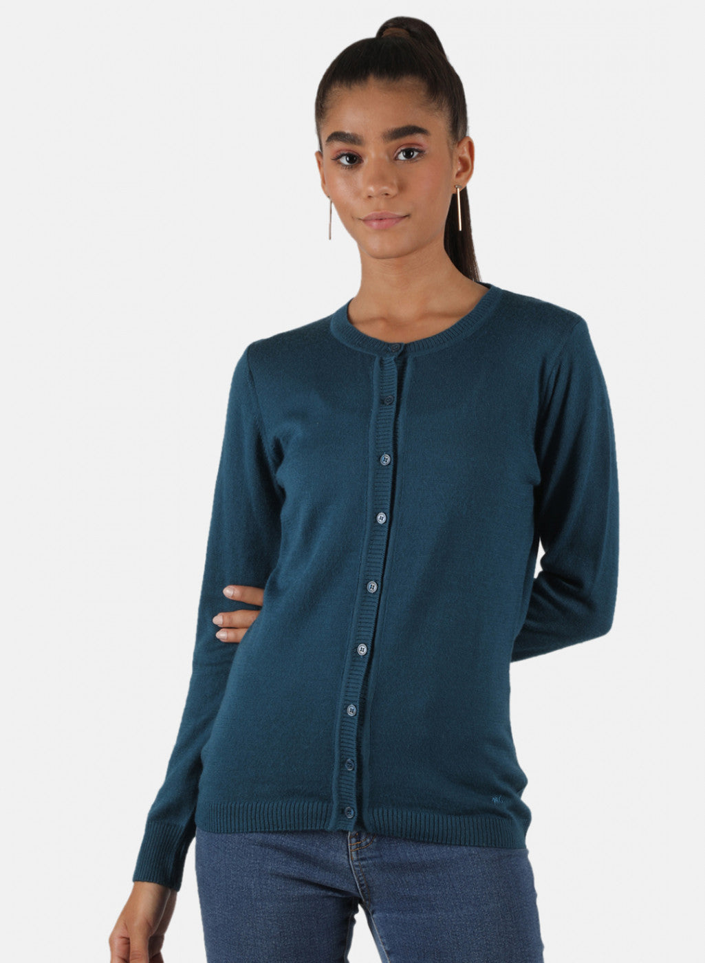 Women Blue Solid Cardigan