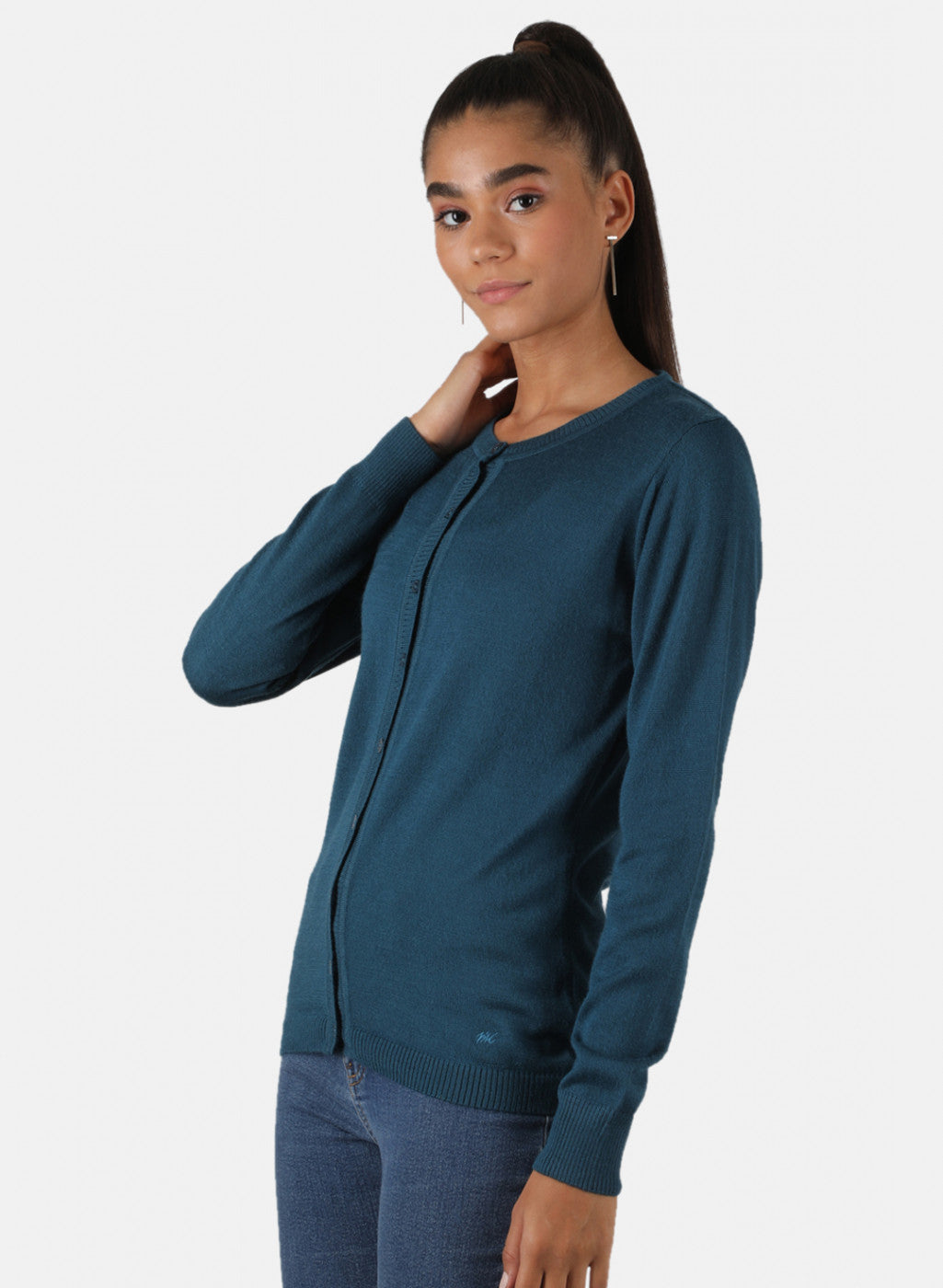 Women Blue Solid Cardigan