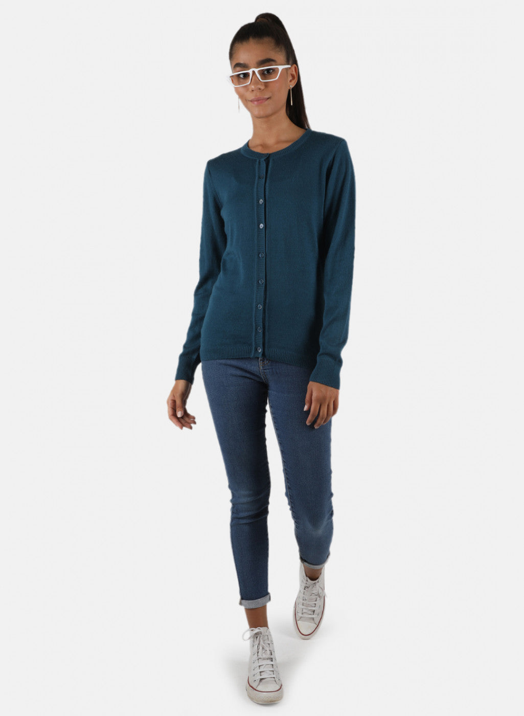 Women Blue Solid Cardigan