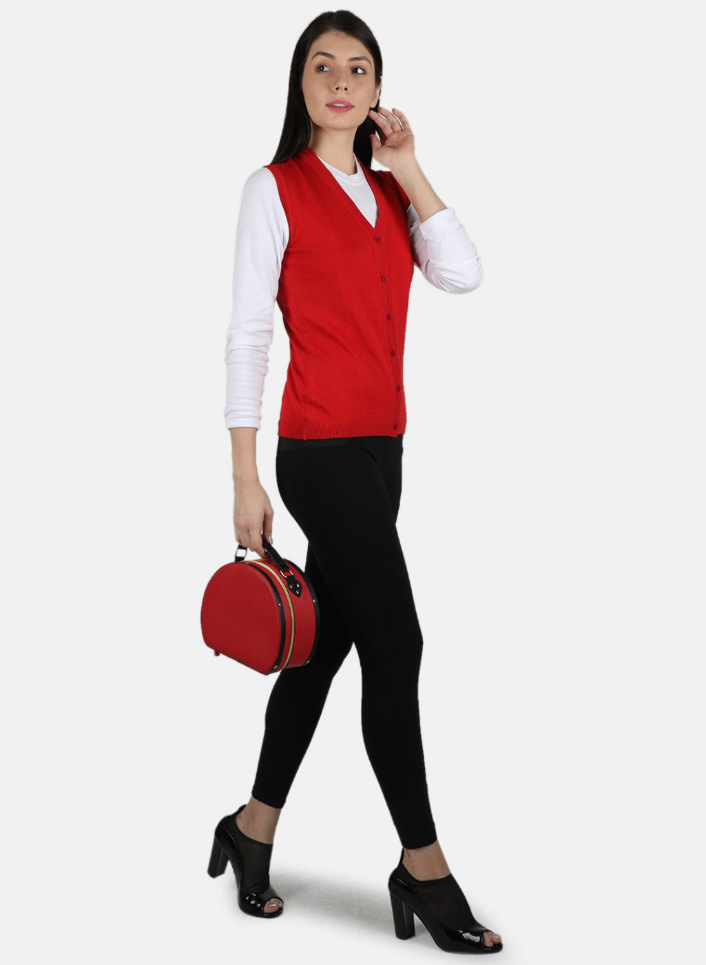 Women Red Solid Cardigan