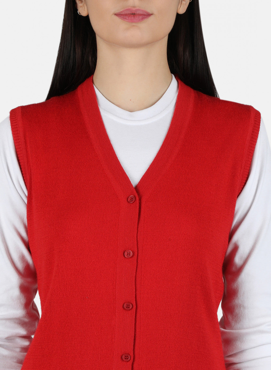 Women Red Solid Cardigan