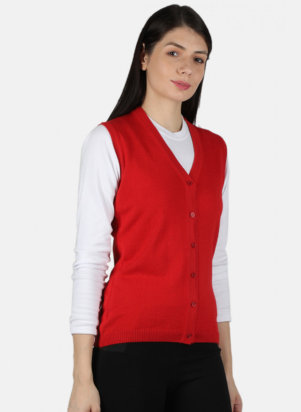 Women Red Solid Cardigan