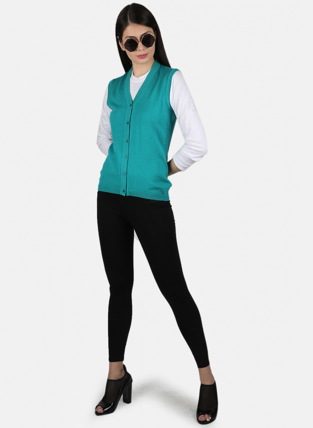 Women Green Solid Cardigan