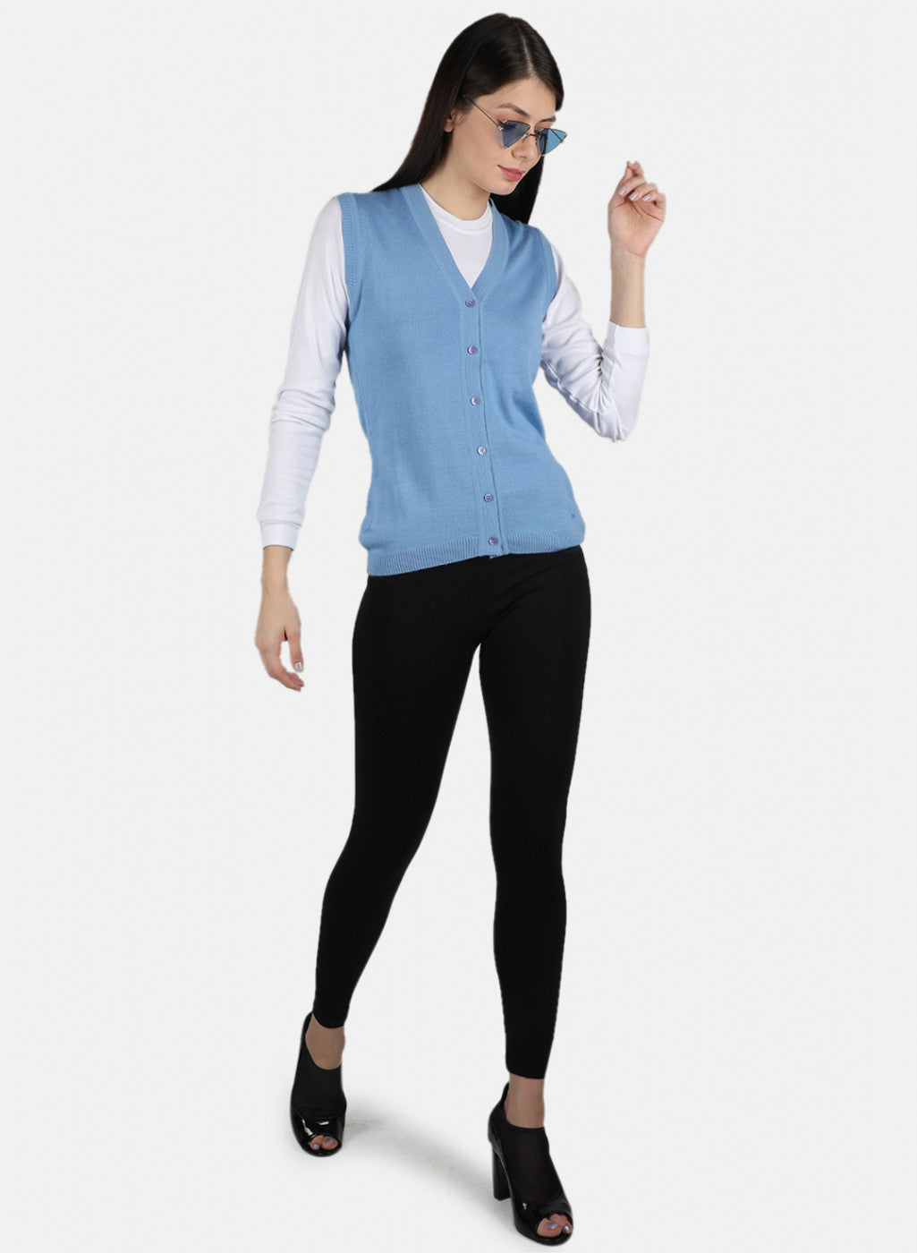 Women Blue Solid Cardigan