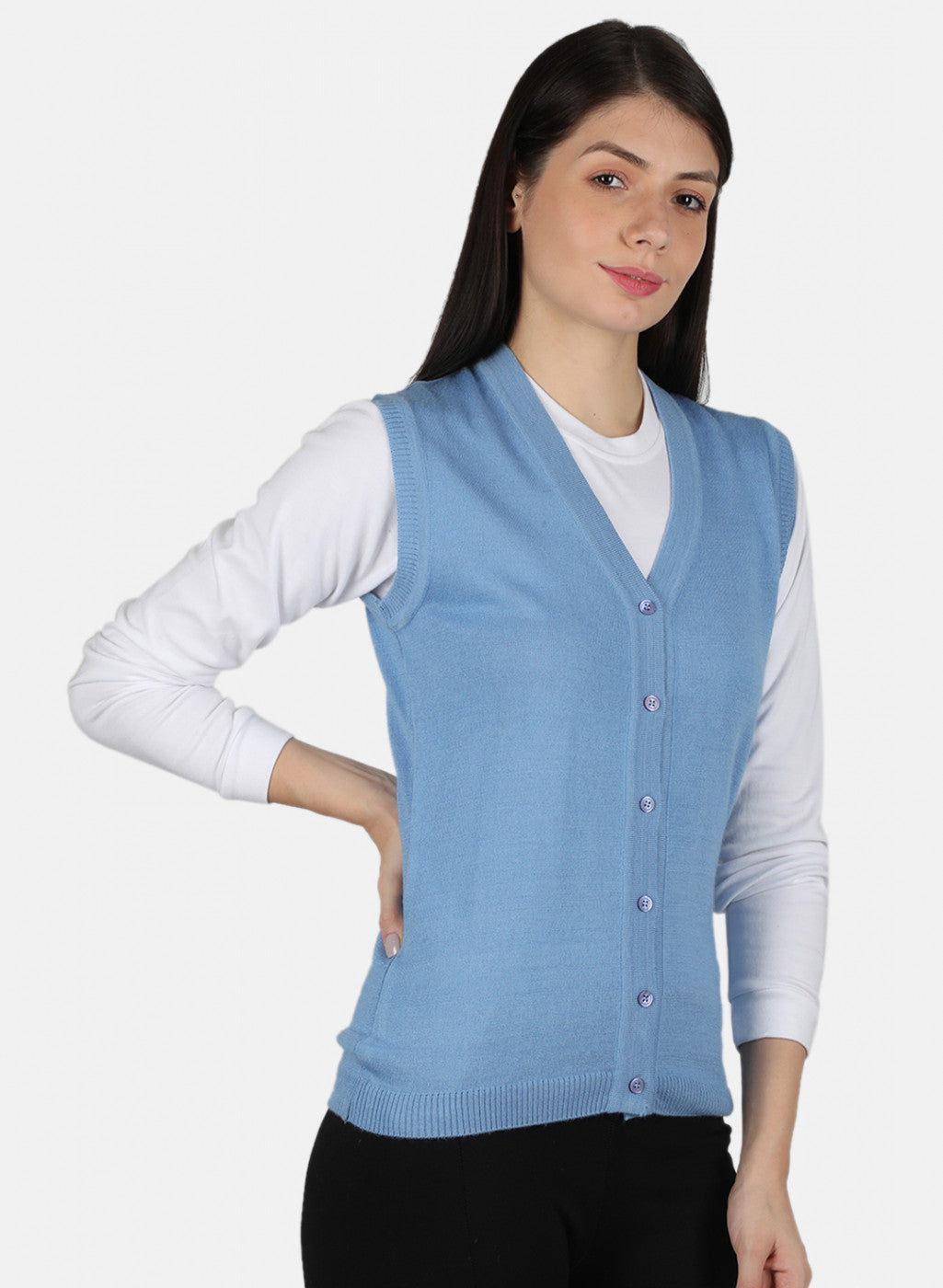 Women Blue Solid Cardigan