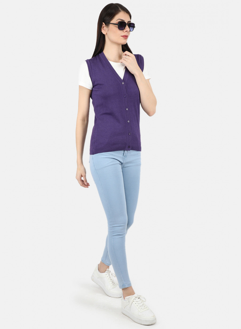 Women Purple Solid Cardigan