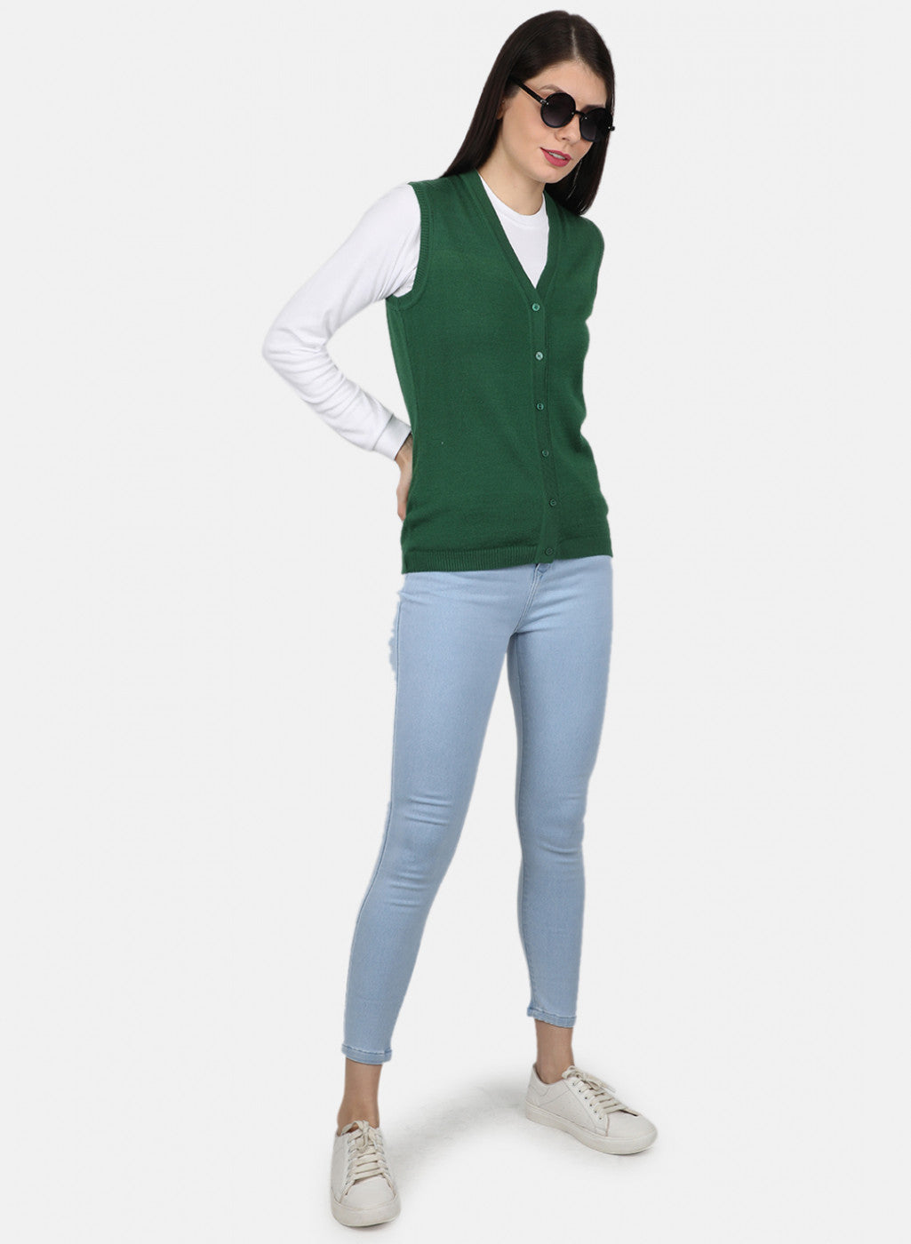 Women Green Solid Cardigan