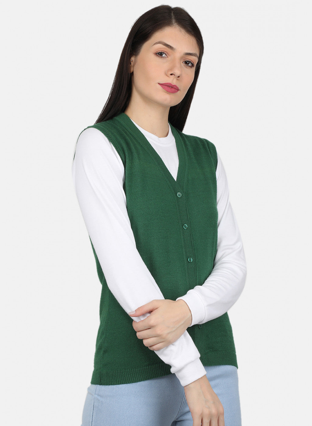 Women Green Solid Cardigan