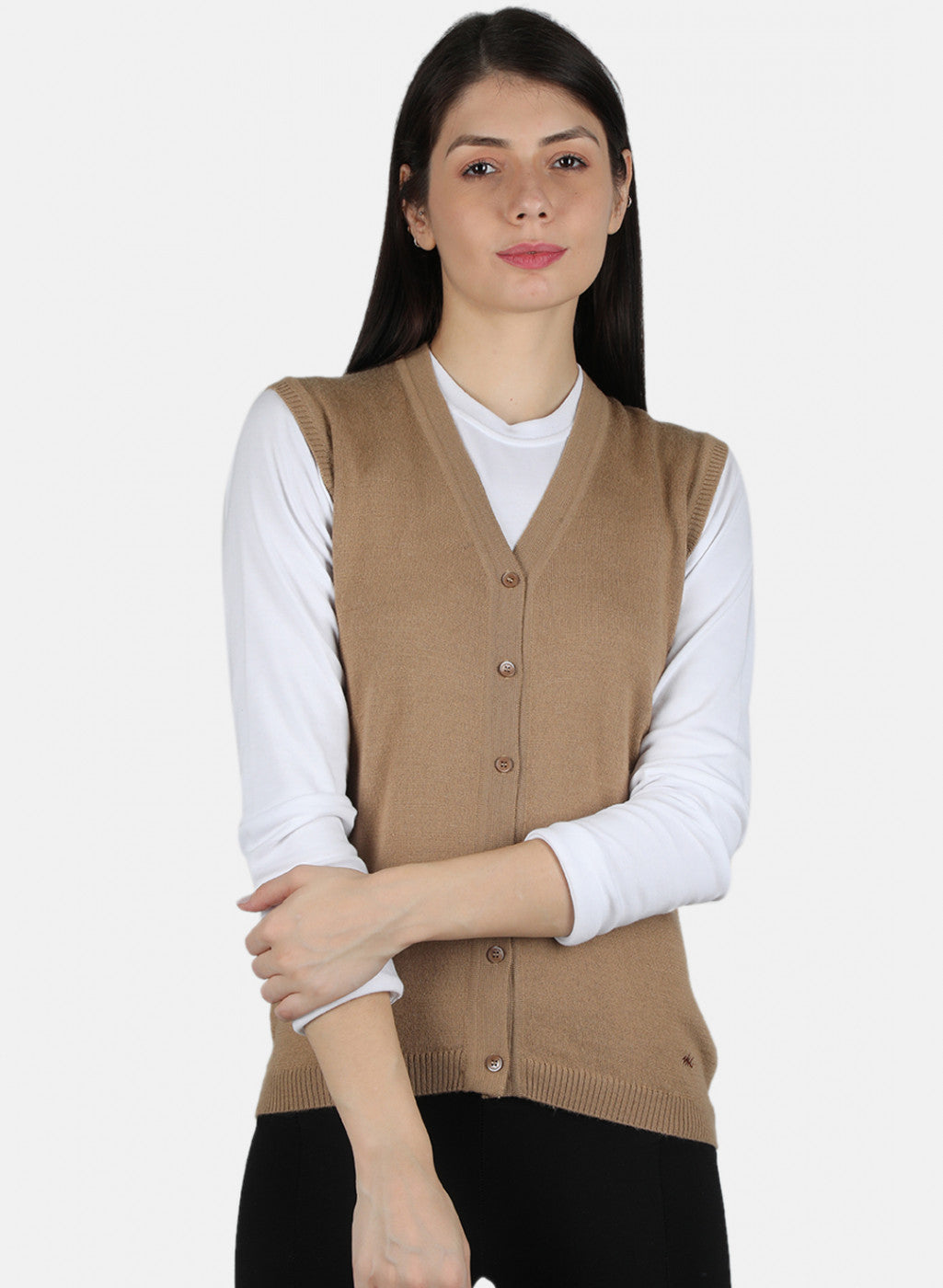 Women Camel Brown Solid Cardigan