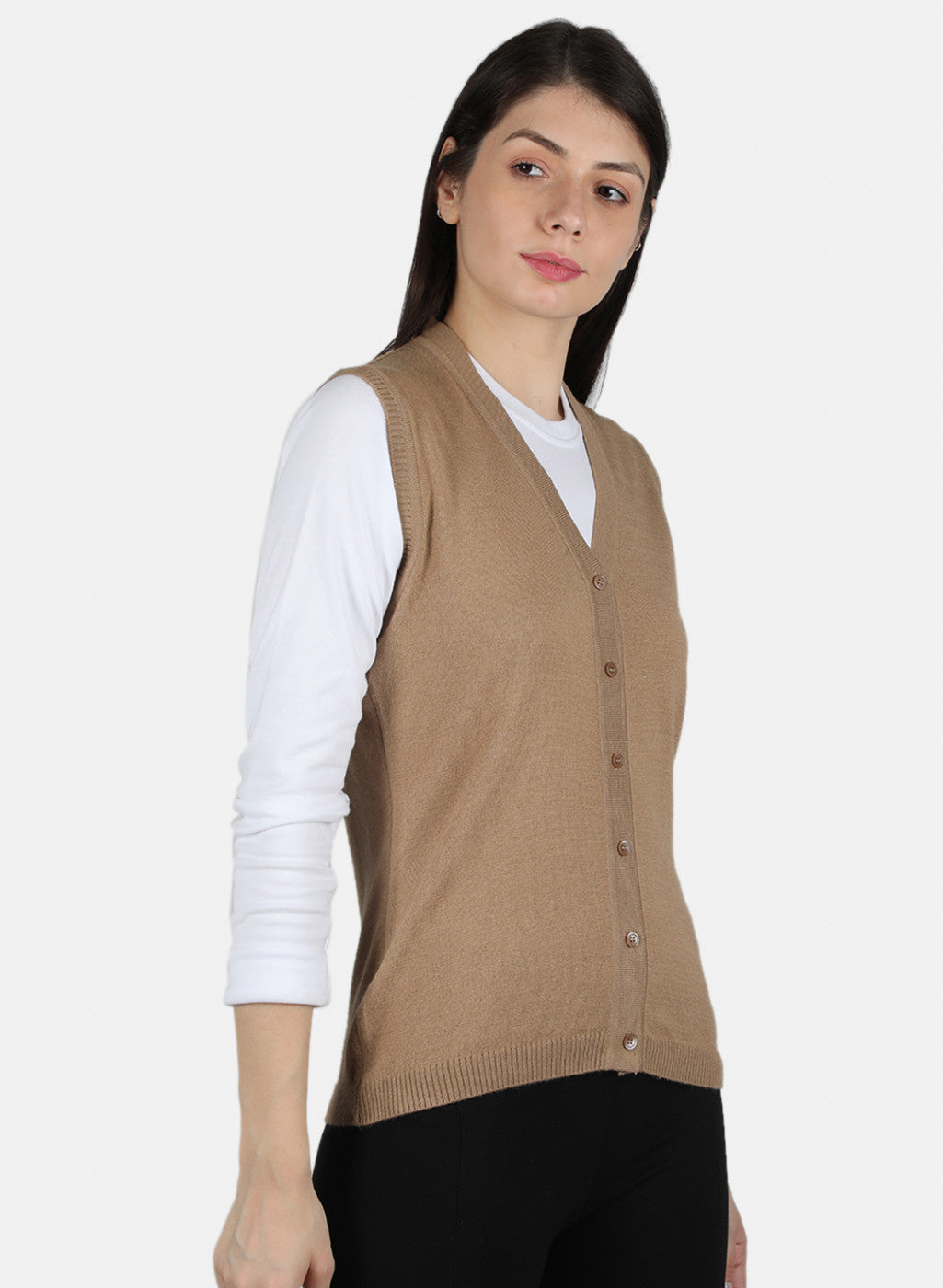 Women Camel Brown Solid Cardigan