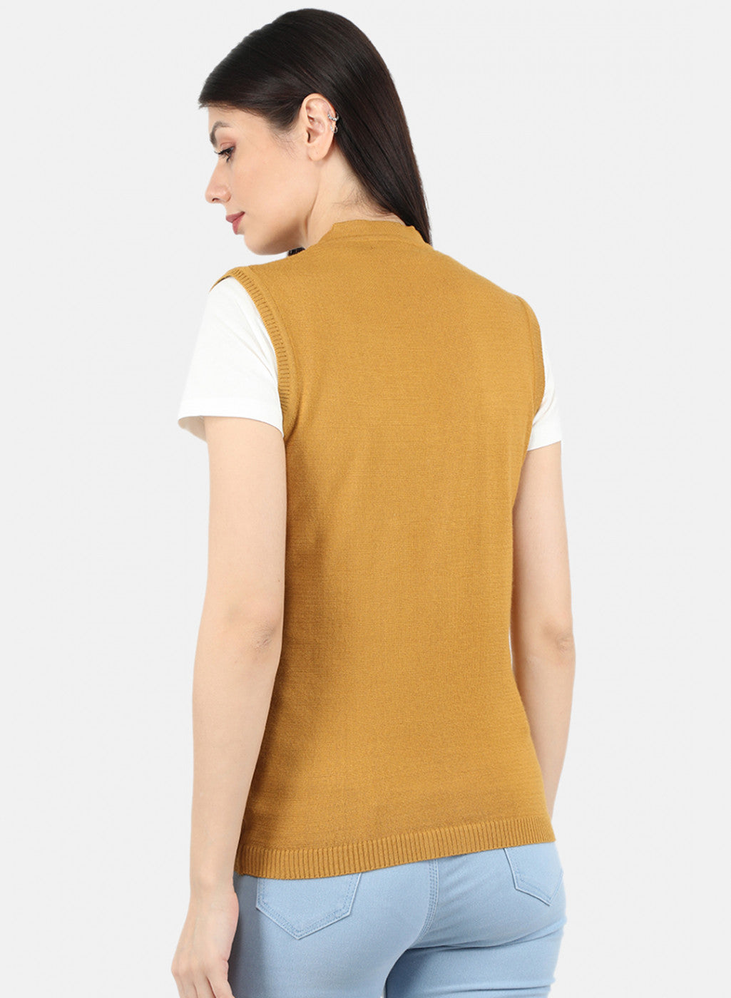 Women Golden Yellow Solid Cardigan