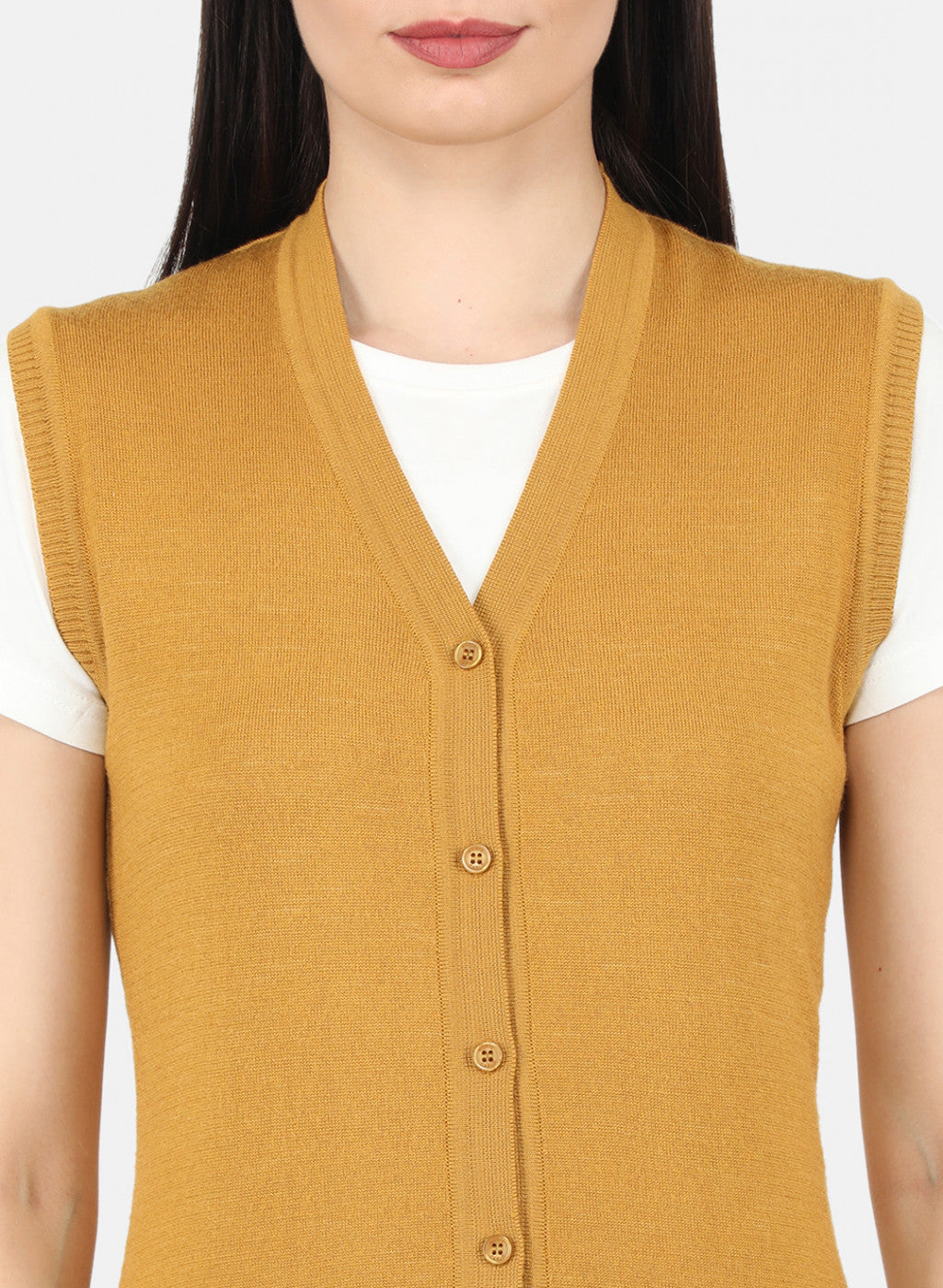 Women Golden Yellow Solid Cardigan