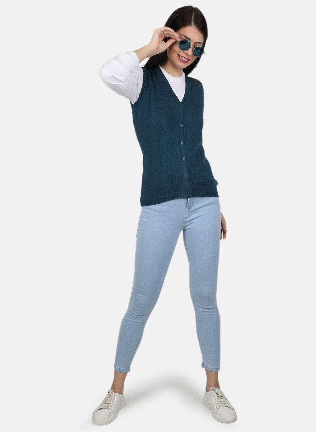 Women Blue Solid Cardigan