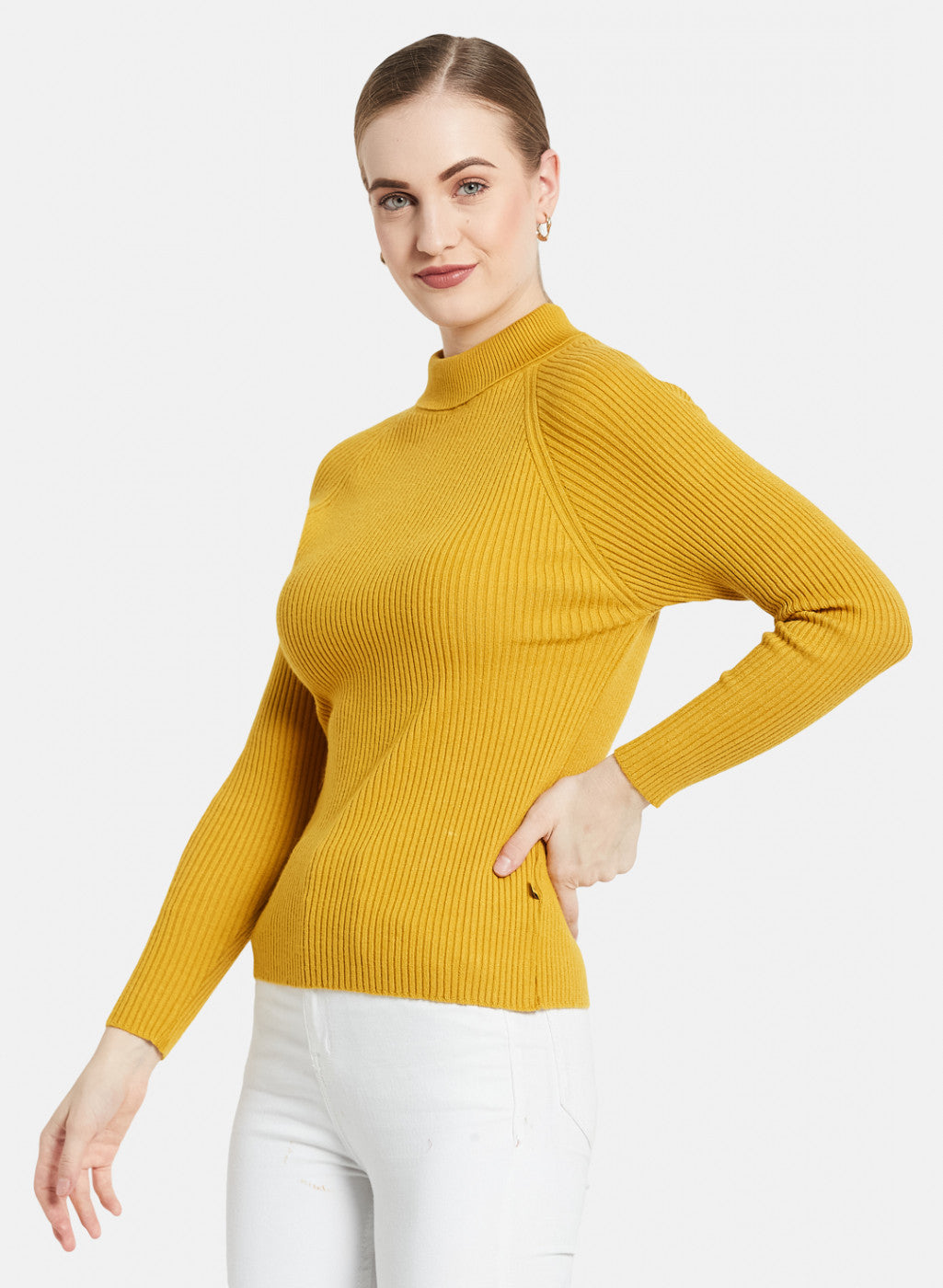 Women Golden Yellow Solid Sceavy Top