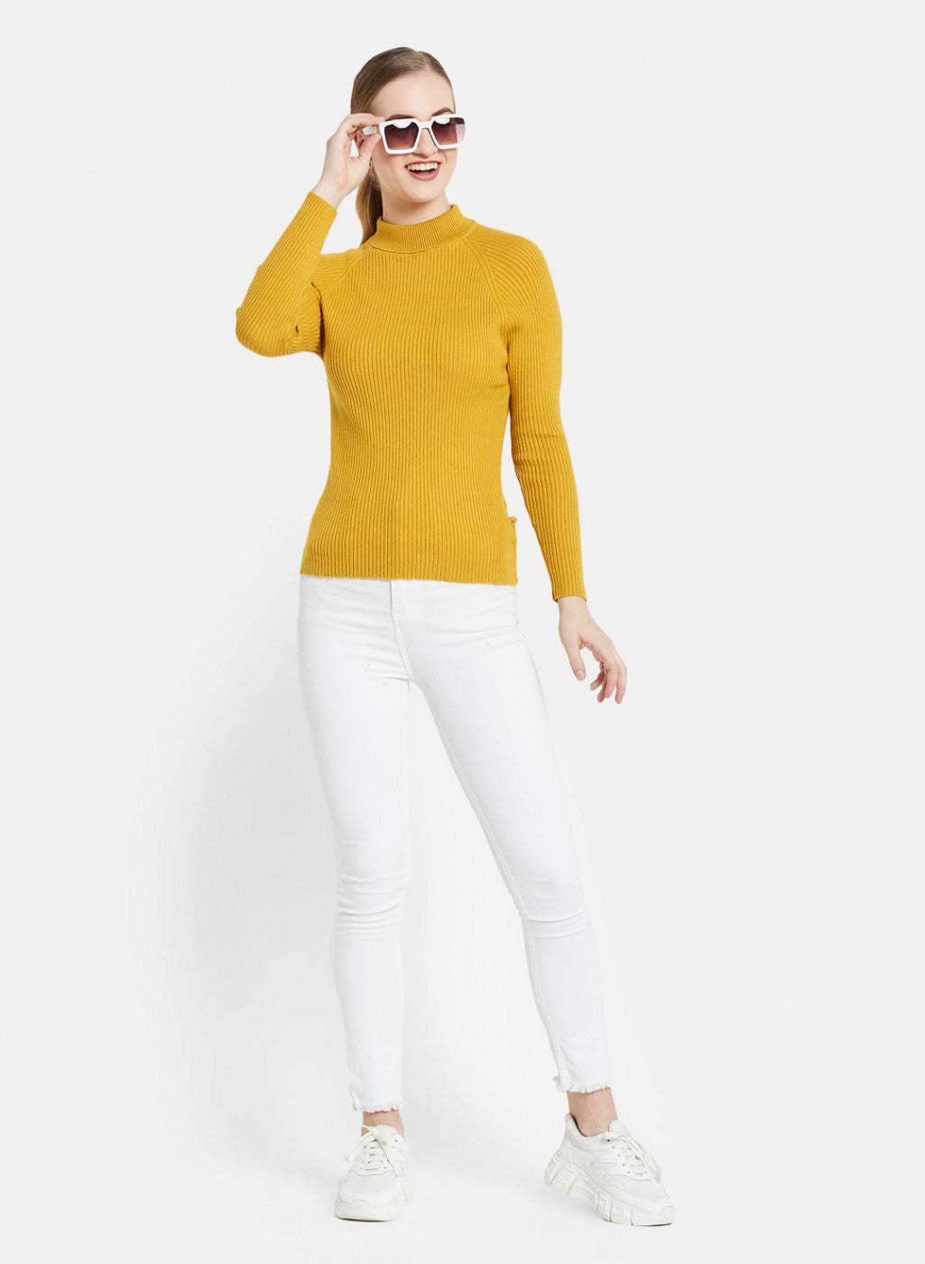 Women Golden Yellow Solid Sceavy Top