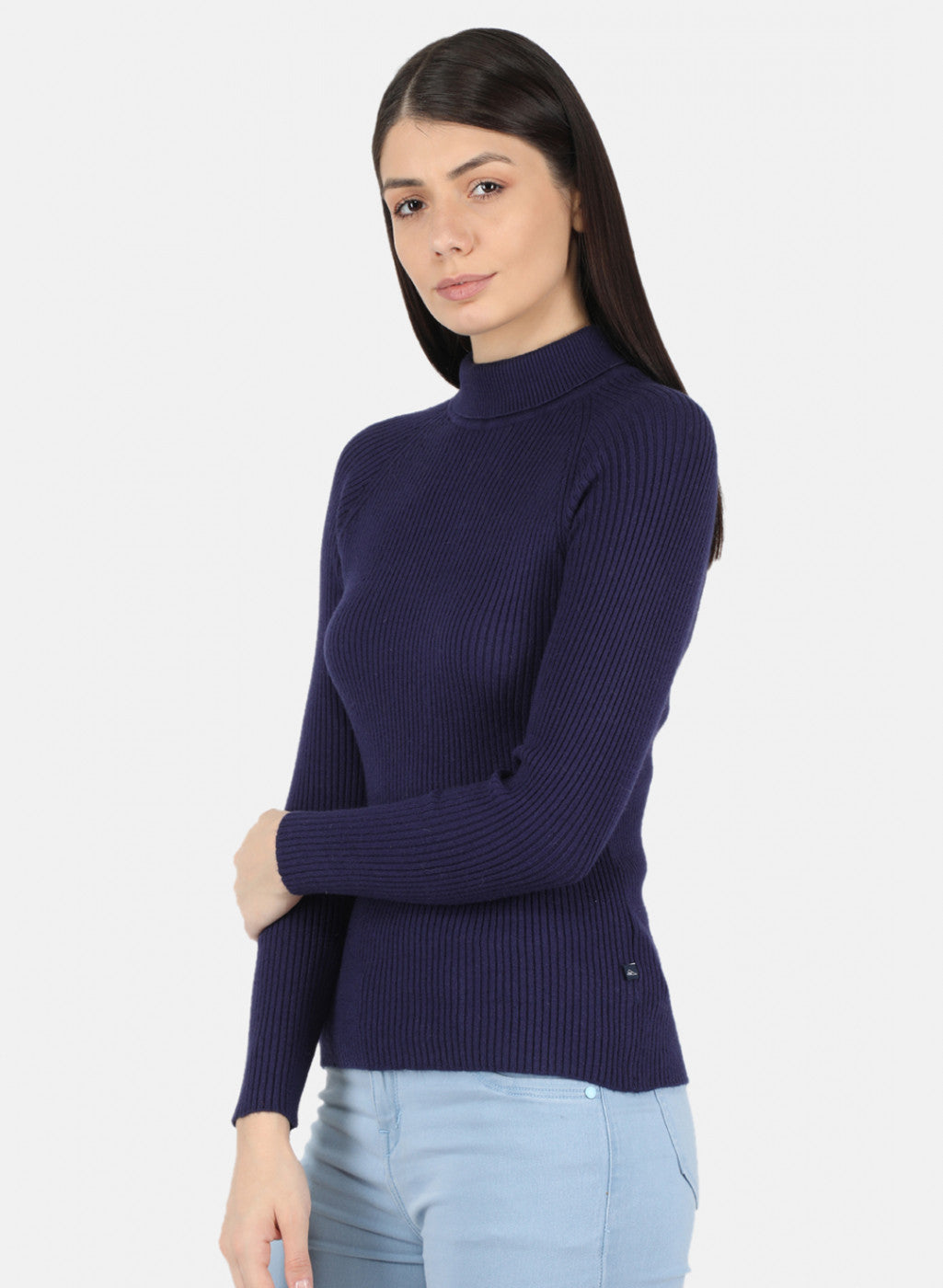 Women Navy Blue Solid Sceavy Top