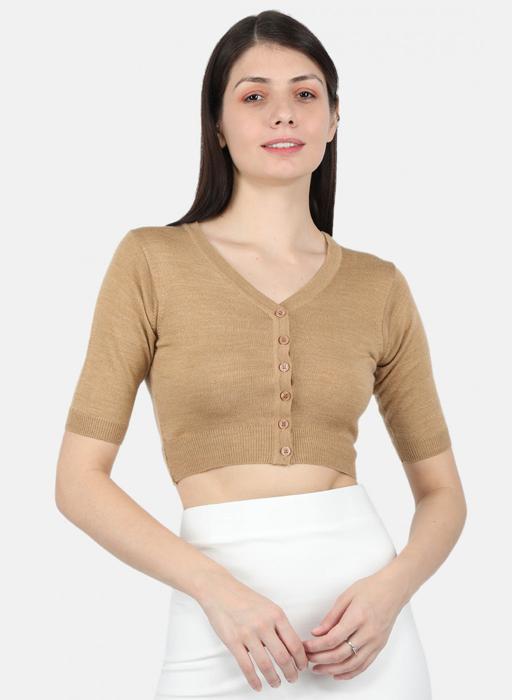 Women Beige Solid Blouse