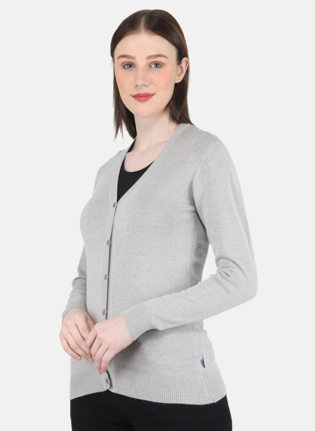 Women Grey Self Design Cardigan