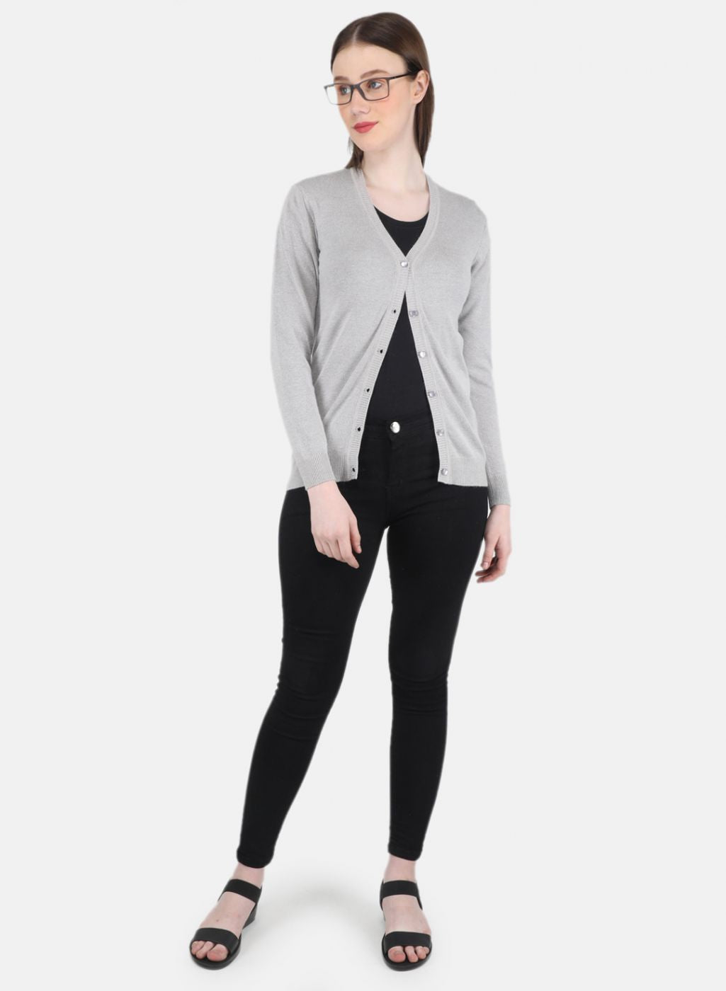 Women Grey Self Design Cardigan