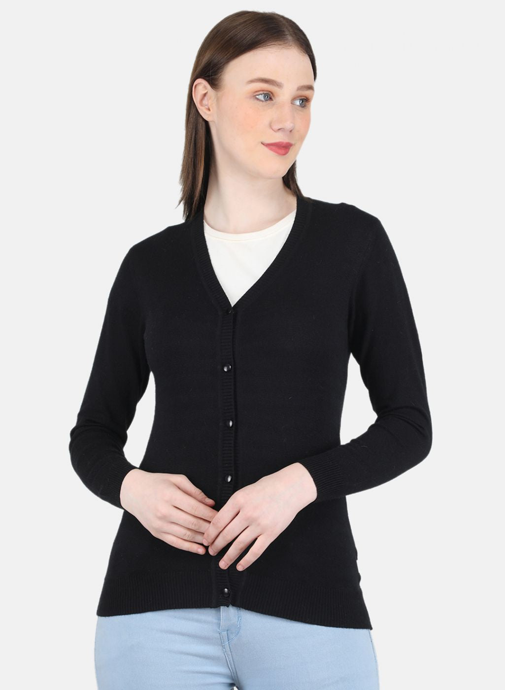 Women Black Self Design Cardigan