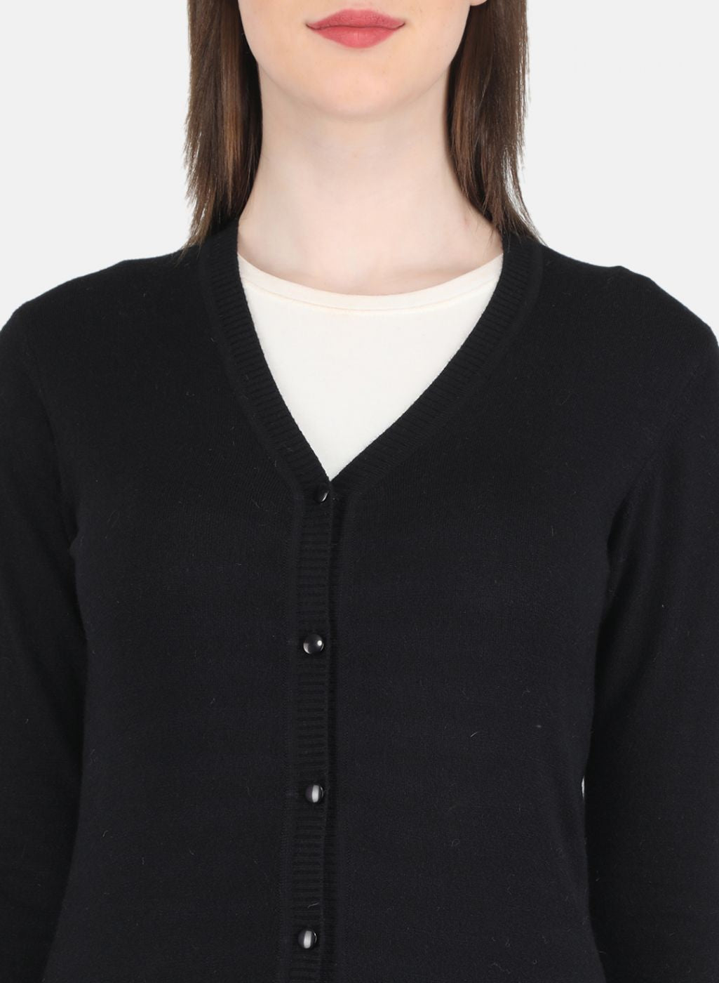 Women Black Self Design Cardigan