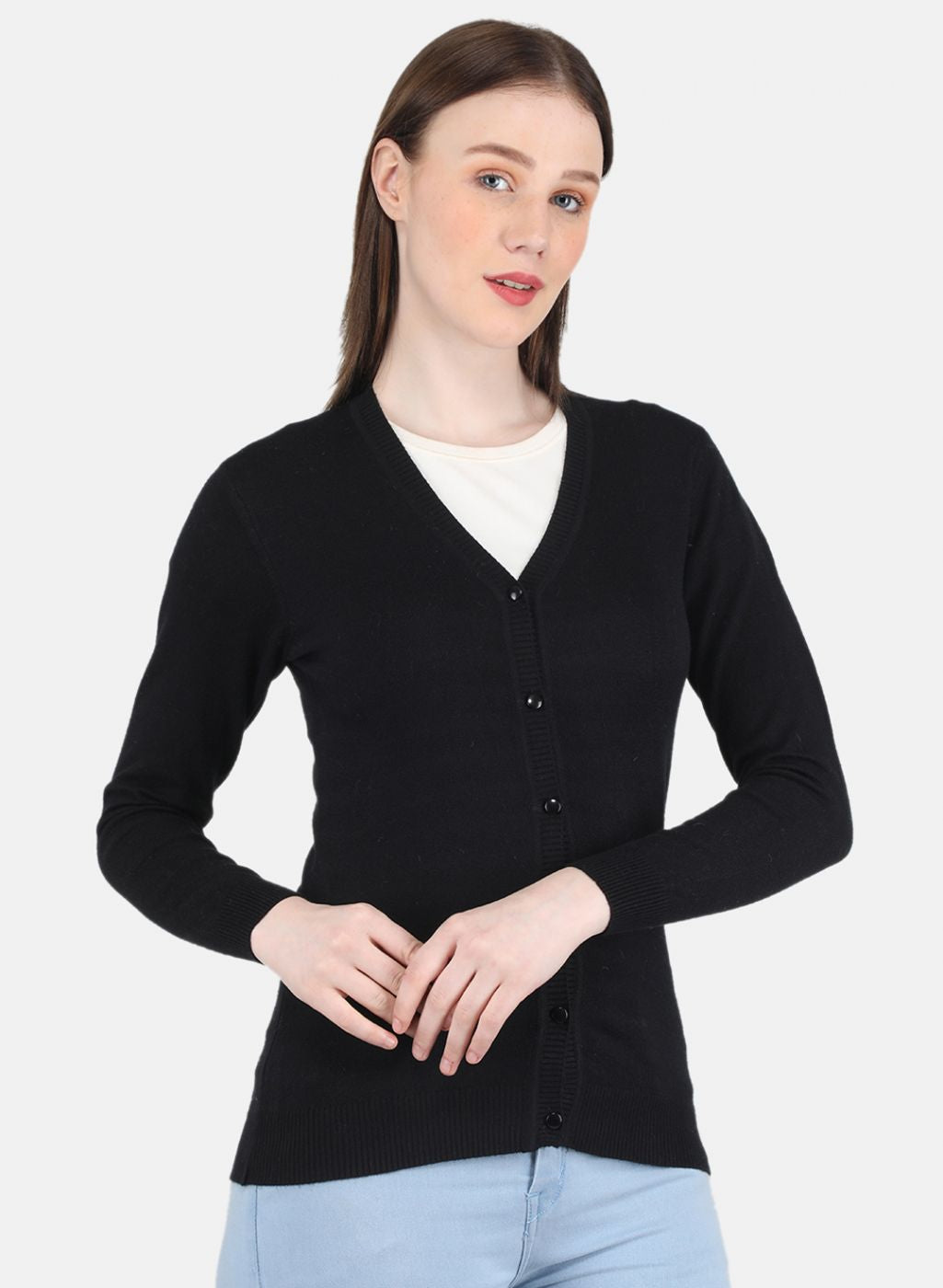 Women Black Self Design Cardigan